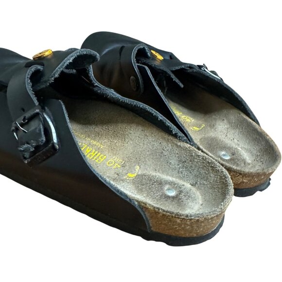 Birkenstock Black Leather Boston ESD Clogs Adjustable Strap Size EU 40 US M 7/W9 - Picture 3 of 9